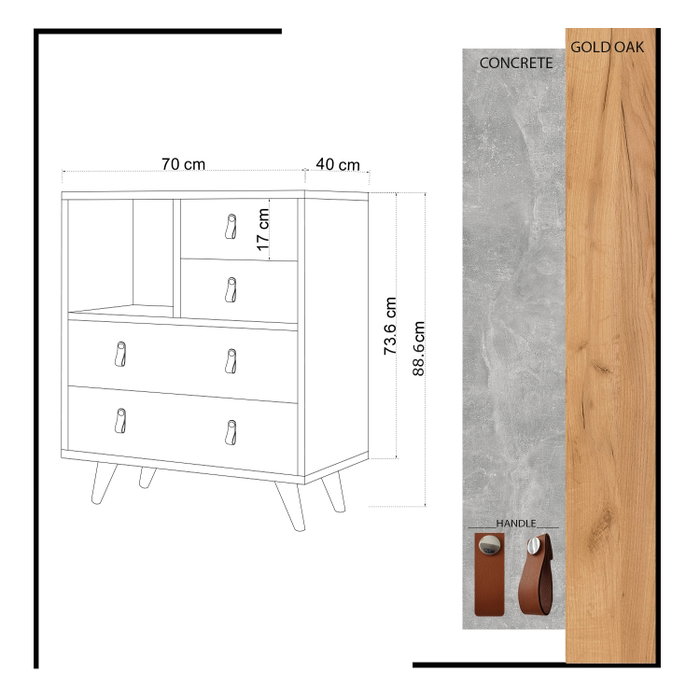 Hanah Home Witlof Cómoda Roble y Blanco con 4 Cajones Hanah Home Witlof Cómoda Roble y Blanco con 4 Cajones